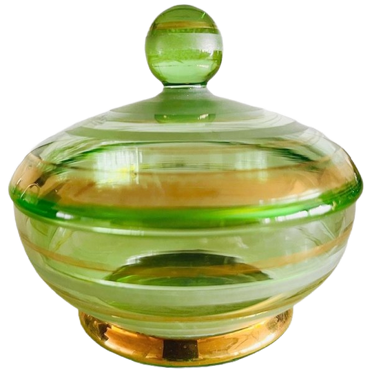 Vintage Glazen Sieradendoosje Groen Glas 1950’s 1