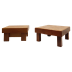 Set Of Two Brutalist Side Tables With Top Of Oak Panels thumbnail 1