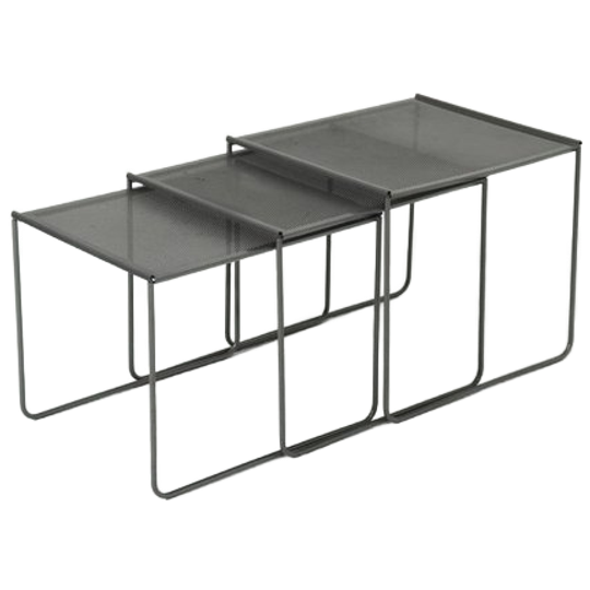 Post Modern Perforated Steel Nesting Tables 1980s 1