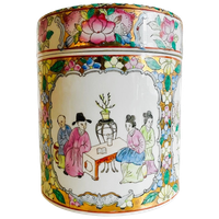 Vintage Chinese Handgeschilderde Theebus Porselein Pastel 1960’s