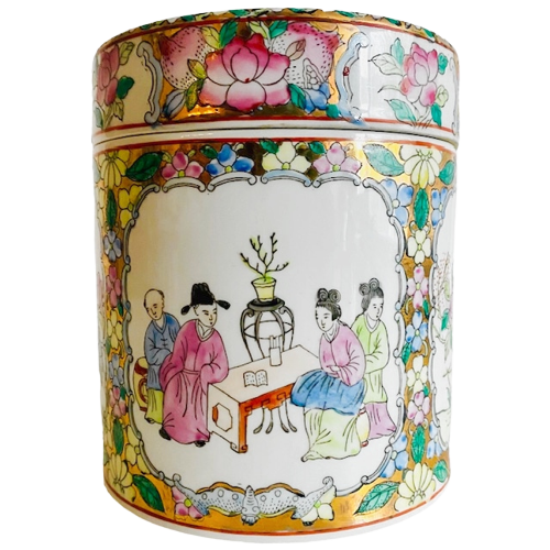 Vintage Chinese Handgeschilderde Theebus Porselein Pastel 1960’S