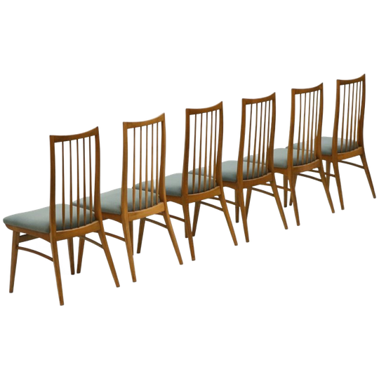 Set Van 6 Stoelen Met Turquoise Stoffering Gemaakt In De Jaren ’60 1