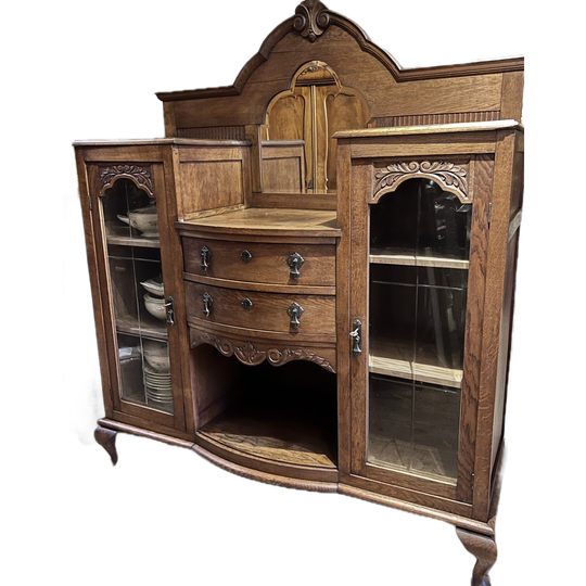 Antiek Eiken Dressoir Met Deuren, Lades, Spiegel En Plankjes 142 Cm Breed 1