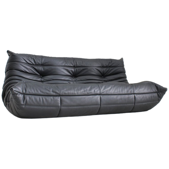 Togo Ligne Roset 3 Seater Sofa Black Leather By Michel Ducaroy For Ligne Roset 1