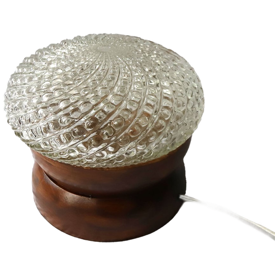 Tafellamp Met Vintage Transparante Bewerkte Bobbel Glazen Kap, Jaren '70/anno Nu. 1