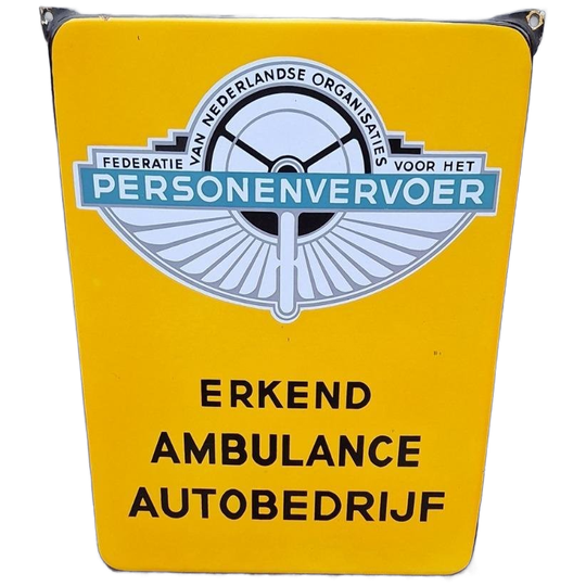 Emaille Reclamebord F.n.o.p. Erkend Ambulance Autobedrijf🚘 1