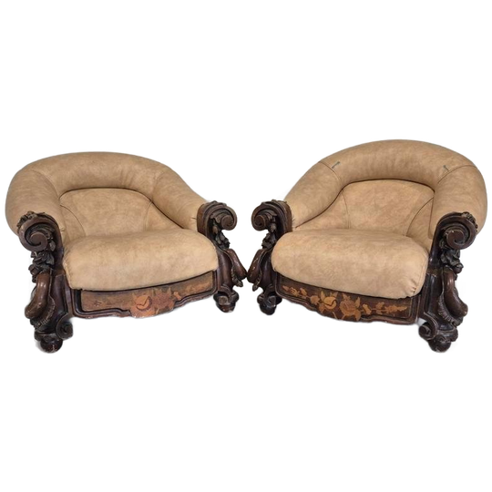 2 Italiaanse Barok Fauteuils Met Inlegwerk 1