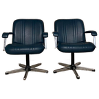 Set Vintage Fauteuils. Petrolblauw Kunstleder En Chroom. thumbnail 1