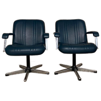 Set Vintage Fauteuils. Petrolblauw Kunstleder En Chroom.