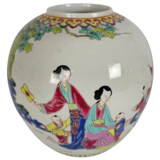 Chinese Gember Pot - Family Rose - Handbeschilderd - 2e Helft 20e Eeuw 1