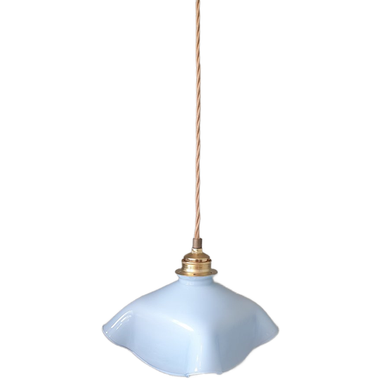 Antieke Art Deco Clichy Plafondlamp - Wit Glas - Zacht Blauw 1