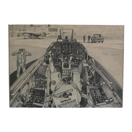 Vintage Jean Luc Beghin F-16 Tekening Print 1975 Op Plaat 1