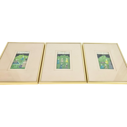 Watercolor - Manuscript - Antiek - Indo - Perzisch - Handgeschept Papier - Miniaturen (3) - Handg