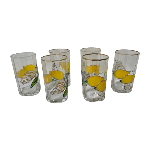 Paul Nagel - Set Of 6 - Hand Painted (Water Or Lemonade) Glasses From The ‘Tiffany’ Series