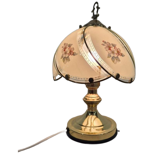 Hollywood Regency Tafel Lamp Met Gebogen Glas Vintage 1