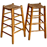 Vintage Boho Barkrukken Jaren 70 Hout Riet