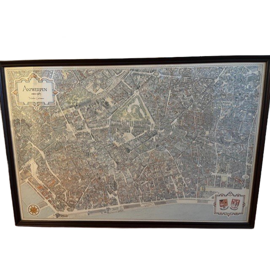 Gedetailleerde Gekleurde Stadskaart Van Antwerpen (1985) – Norbert Ceulemans, Ingekaderd Door De Wieuwe 1