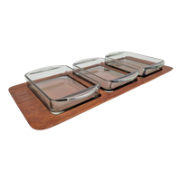 Vintage Digsmed Deense Teak Tray 3 Glazen Schaal Snack Set