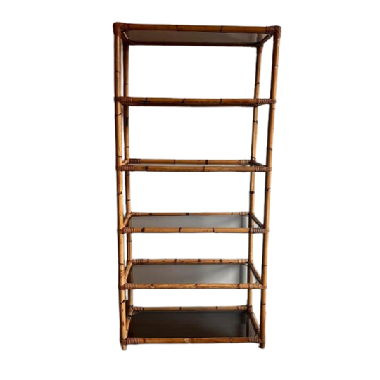 Italiaanse Rotan Bamboe Boekenkast Mid Century Vintage 1