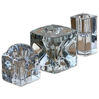 Set Of 3 Mismatched Heavy Glass Candle Holders thumbnail 1