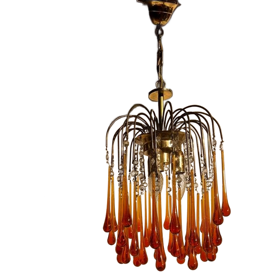 Murano Venini Teardrop Amber Kroonluchter Vintage 1