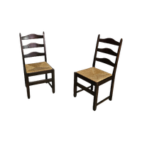 Set Of 2 Oak , Rustic, Farmhouse, Ladderback Dining Chairs With Rush Seats