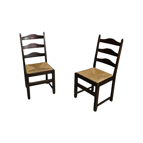 Set Of 2 Oak , Rustic, Farmhouse, Ladderback Dining Chairs With Rush Seats