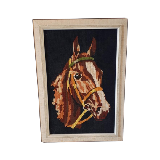 Retro Schilderij Geborduurd Paard Schilderij Vintage 70's 1