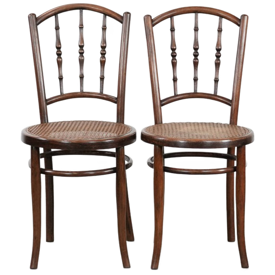 Leuke Set Van 2 Houten Vintage Bistro Stoelen Jacob & Josef Kohn Wien Met Een Rieten Zitting 1