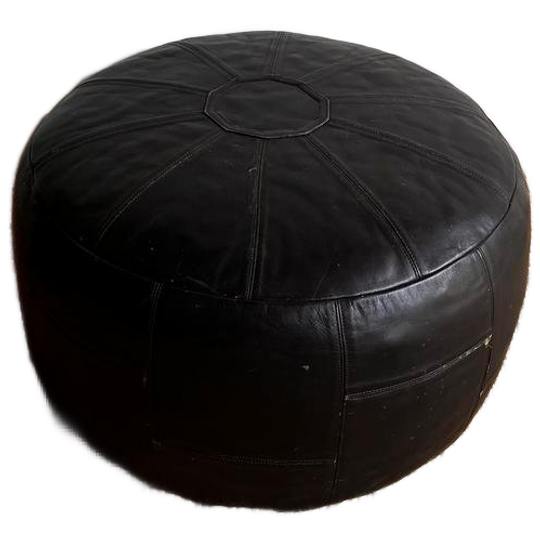 Vintage Bruin Lederen Patchwork Poef Jaren 70 1