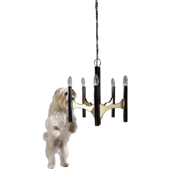 Midcentury Design 5 Arm Gaetano Sciolari Ceiling Lamp Chandelier Chrome 1