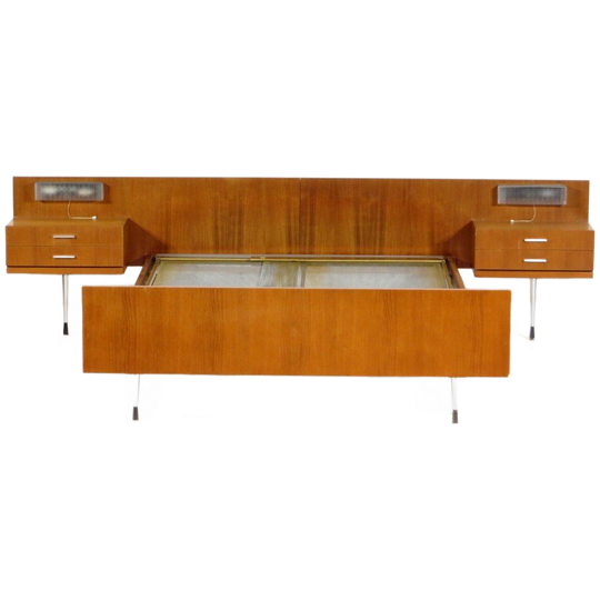 Vintage Mid Century Tweepersoons Bed Slaapkamer Set, 1960S 1