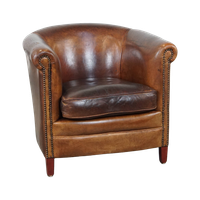 Correct Afgewerkte Stoere Cognac-kleurige Schapenleren Clubfauteuil Met Een Tijdloze Uitstraling