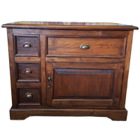 Klassiek Teakhouten Tv Meubel, Ladekast, Lage Commode Afm. 100x50cm En 80cm Hoog.
