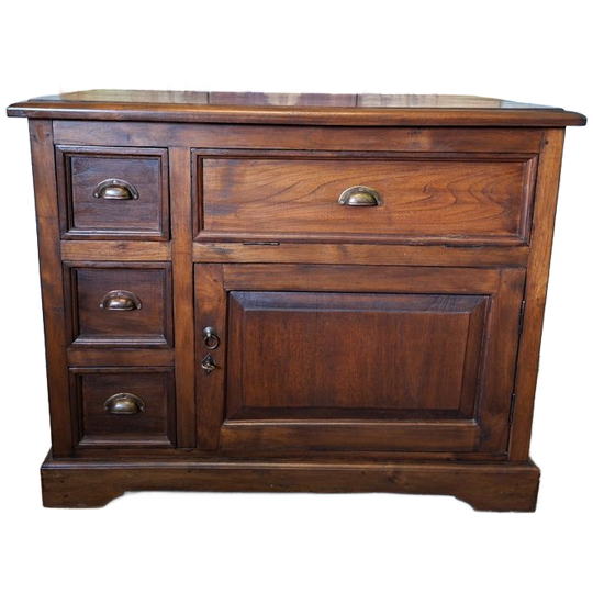 Klassiek Teakhouten Tv Meubel, Ladekast, Lage Commode Afm. 100x50cm En 80cm Hoog. 1