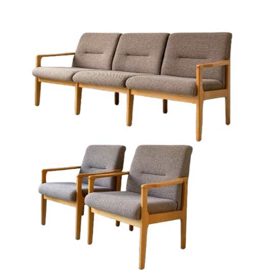 Vintage Houten Zithoek / Bank / Fauteuils 1