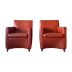 2X Leolux Dolcinea Fauteuil + Hocker | Roodbruin/Cognac Leer thumbnail 1