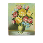 Bloemen In Vaas Stilleven Schilderij Amateur Gesigneerd 27cm thumbnail 1