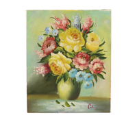 Bloemen In Vaas Stilleven Schilderij Amateur Gesigneerd 27cm