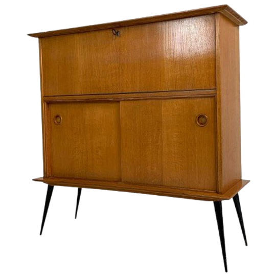 Secretaire Met Schuifdeuren Op Ranke Poten, Jaren 50 1