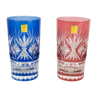 Kagami Kristal - Edo Kiriko - Rood & Blauw - 2 Stuks - Japan - 2000
