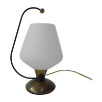 Vintage Bureaulamp Met Witte Glazen Kap