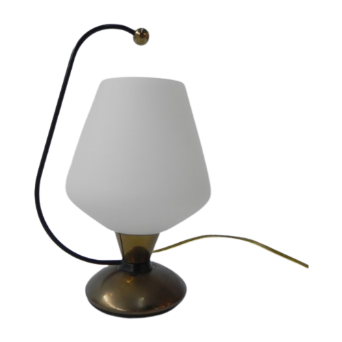 Vintage Bureaulamp Met Witte Glazen Kap