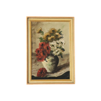 Vintage Schilderij Vaas Met Bloemen Olieverf Op Linnen, J. Vos thumbnail 1