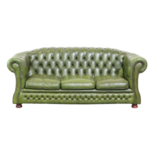 Stijlvolle, Engelse Groene Rund Lederen Ruime 2.5 Zits Chesterfield Bank 1