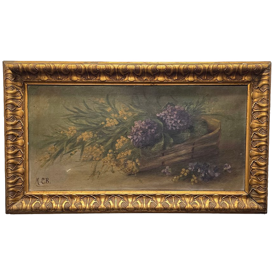 Antiek Olieverf Bloemstilleven Initialen Ml.b. Begin 1900 1