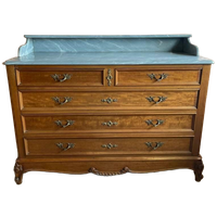 Vintage Houten Ladekast Met Grijs Marmeren Blad