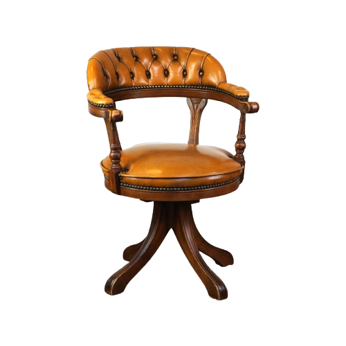 Mooie Rundleren Engelse Chesterfield Bureaustoel/ Draaibare Fauteuil