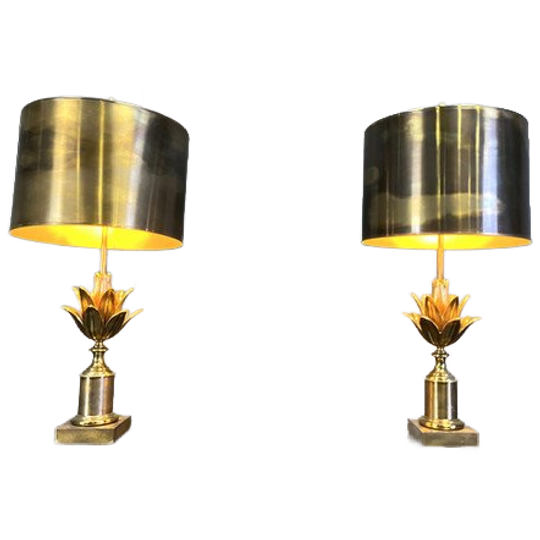 Pair Of Lotus Flower Table Lamps Signed By Maison Charles, 1970s 1