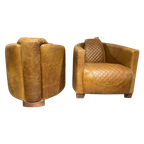 2 X Vintage Aviator Fauteuils Piloten Stoelen Cigar Leer thumbnail 1